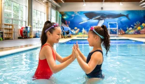 Newark swim lessons children smiling in warm indoor pool